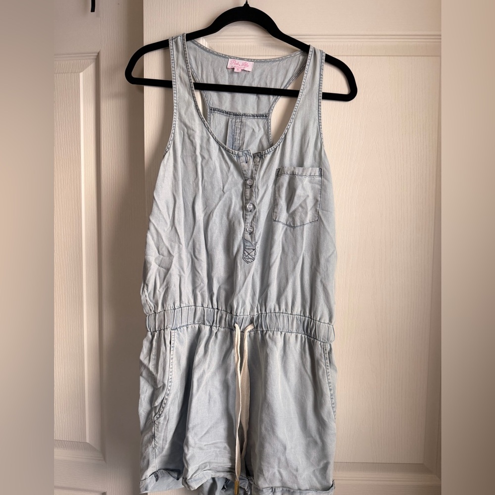 Pink Lily Light Blue Sleeveless Chambray Jumpsuit